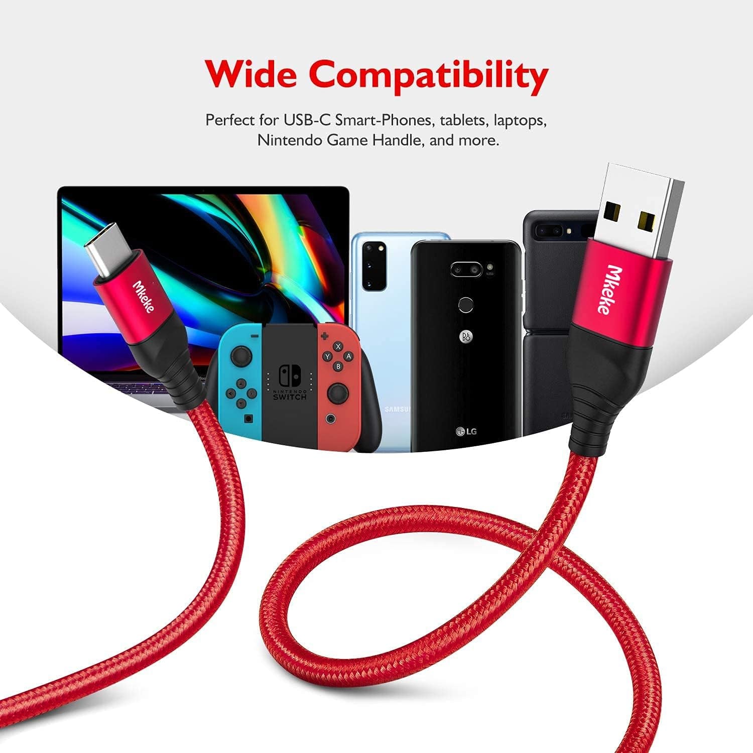 Mkeke 3 Pack 5.9Ft USB 2.0 Male-To-Male Data Sync & Fast Charge Cable for Smartphones, Laptops, Tablets