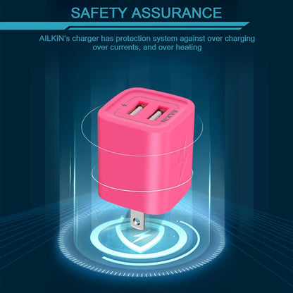 Wall Charger,  USB Plug Fast Charging Block, Power Adapter Cube 2 Port Charge Travel Brick Cell Quick Chargers Box for Iphone Samsung Galaxy USB Box Base Brick