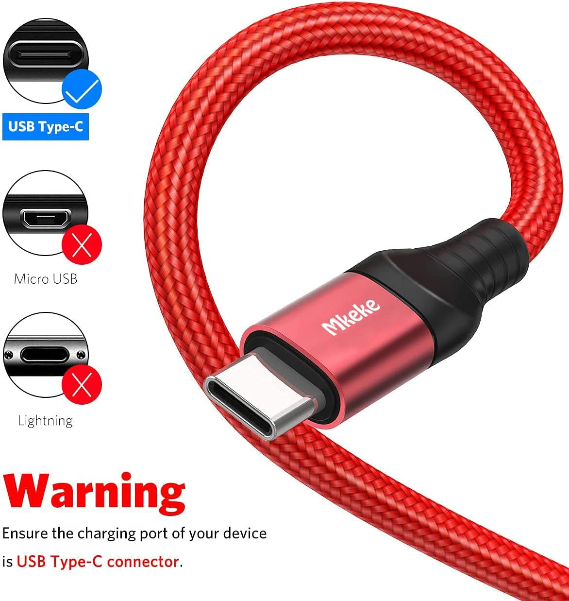 Mkeke 3 Pack 5.9Ft USB 2.0 Male-To-Male Data Sync & Fast Charge Cable for Smartphones, Laptops, Tablets